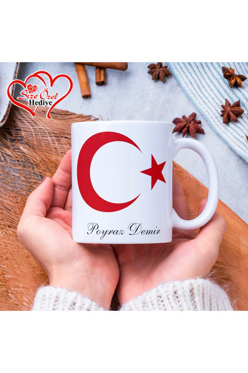 Kişiye Özel Türk Bayraklı , Fotoğraflı ve İsimli Kupa Bardak