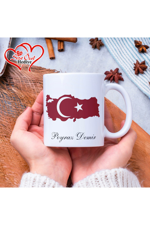 Kişiye Özel Türk Bayraklı , Fotoğraflı ve İsimli Kupa Bardak
