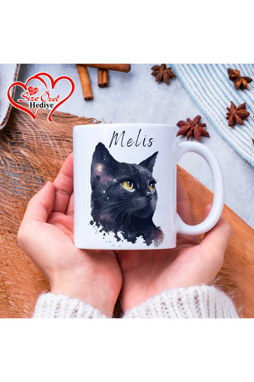 Kişiye Özel İsimli ve Kedi Temalı Kupa Bardak - Size Özel Hediye