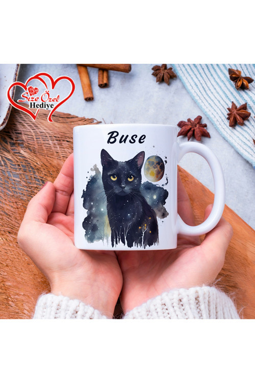 Kişiye Özel İsimli ve Kedi Temalı Kupa Bardak - Size Özel Hediye