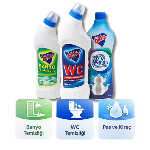 3’lü Temizlik Seti | WC Tuvalet 750 ml + Banyo Temizleyici 750 ml + Pas ve Kireç Çözücü 1 L