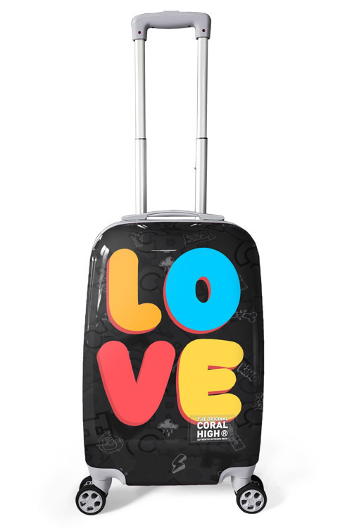 Renkli Love Desenli Kabin Boy Valiz (50cm) 16558