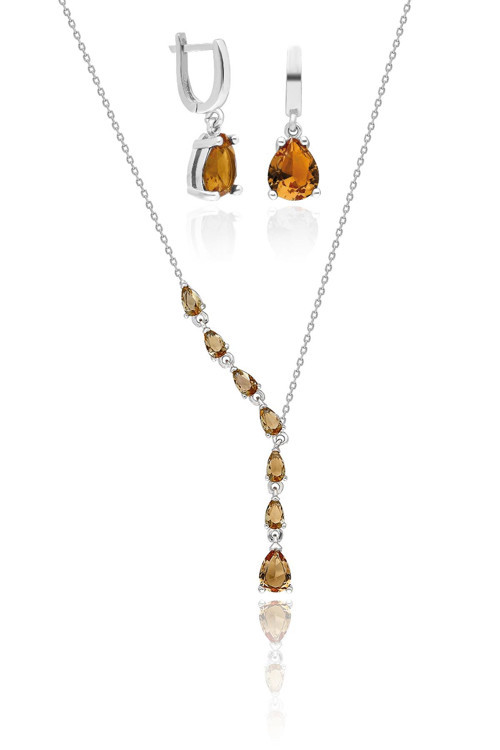 Zultanit Taşlı Gümüş Kolye ve Küpe Rose Gümüş Set 925 Ayar SET-412