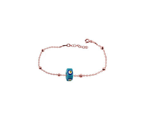 Gümüş Bileklik Top Top Zincirli Mavi Renk Nazarlıklı Kadın Rose Künye BLK-267