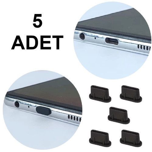Her Türlü Type-C Portu Için 5 Adet Toz, Kir, Koruma Kapağı  - Siyah - Iphone, Samsung, Macbook, Laptop, Akıllı Cep Telefonu