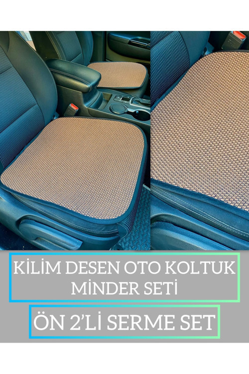Kilim Dokuma Terletmez %100 Pamuk Oto Koltuk Minder Seti 2'Li (Taba)