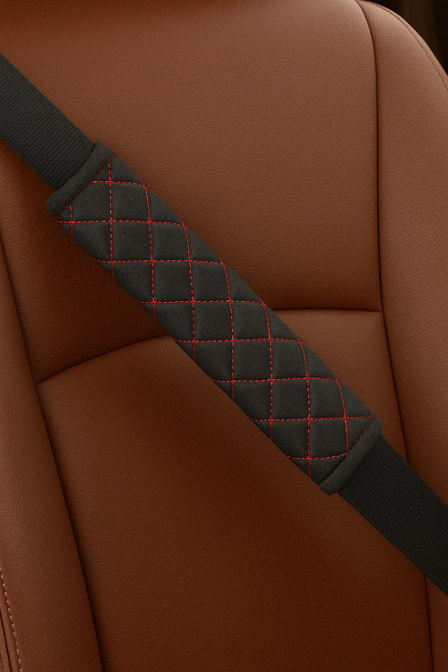 2 Adet Emniyet Kemeri Kılıfı Emniyet & Kemer Pedi (Tay Tüyü Kumaş)(Siyah-Kırmızı)