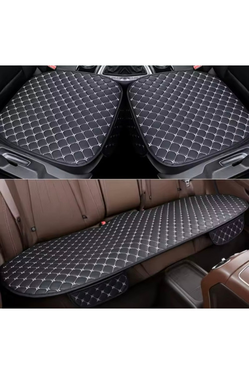 Suni Deri Cepli & Terletmez Oto Koltuk Minder Seti - Koltuk Koruma Kılıfı (3'Lü Set)