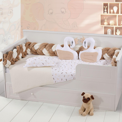 Bebek Montesori Kadife Kuğulu Örgülü Nevresim Takımı