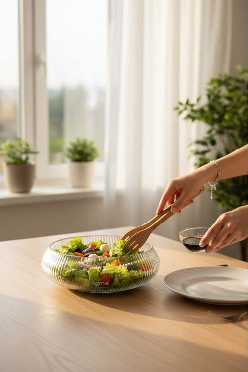 Cam salata kasesi - 30 cm orta sunum kasesi - çok amaçlı kase meyvelik
