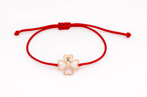 İçi boş Kalpli Yonca Gümüş Bileklik - Rose