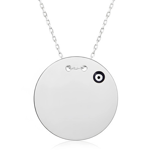 Nazar Boncuklu Plaka Gümüş Kolye - Gümüş