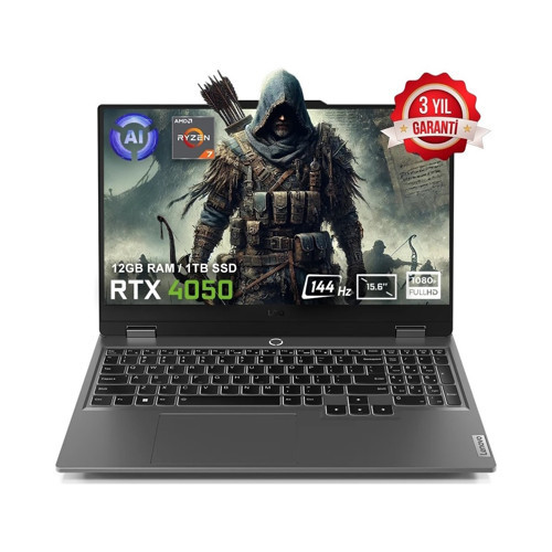 Loq 15ARP9 83JC00E3TR FR77 Amd Ryzen 7-7435HS 12 GB Ddr5 512 GB SSD RTX4050 6gb 105W 15.6" 144Hz Fhd Windows 11 Pro Gami