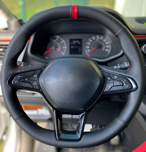 Clio 5 Araca Özel Direksiyon Kılıfı (Nokta Düz Kırmızı Yüzüklü)