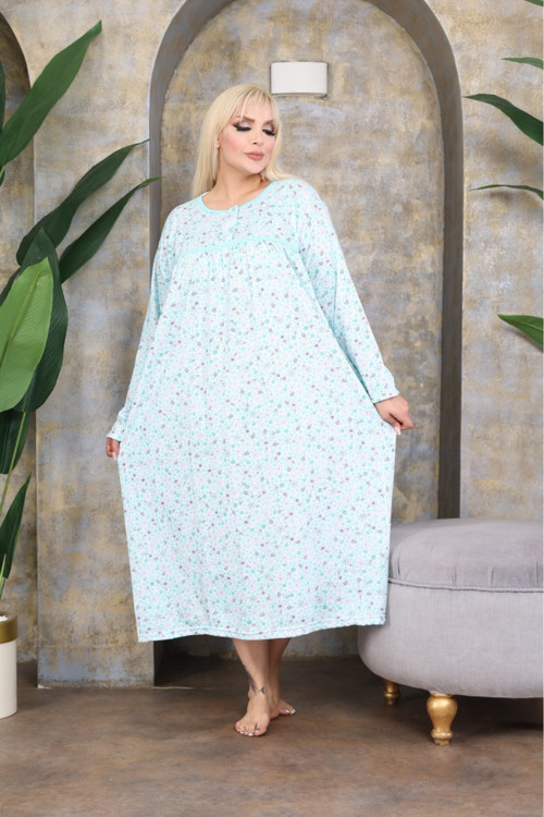 Büyük Beden Bol Kesim Kışlık Şardonlu Pamuklu Anne Gecelik (130 Kiloya Kadar Uygundur)