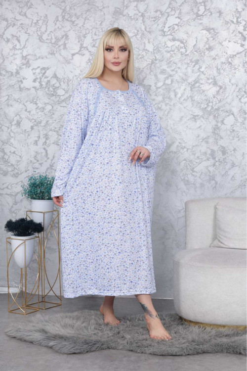 Mevsimlik Pamuklu Çok Bol Kesim Geniş Kalıp Uzun Kollu Anne Gecelik