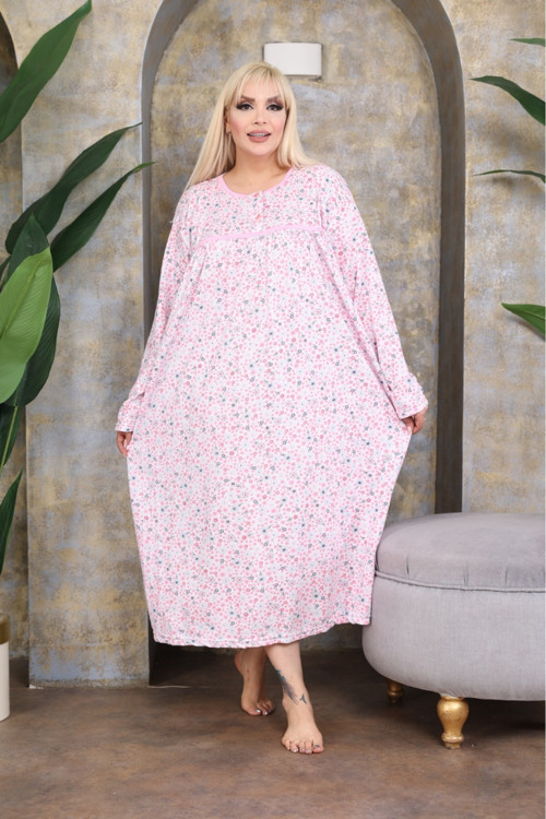 Büyük Beden Bol Kesim Kışlık Şardonlu Pamuklu Anne Gecelik (130 Kiloya Kadar Uygundur)