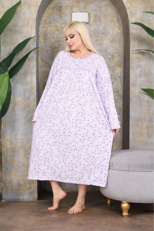 Büyük Beden Bol Kesim Kışlık Şardonlu Pamuklu Anne Gecelik (130 Kiloya Kadar Uygundur)