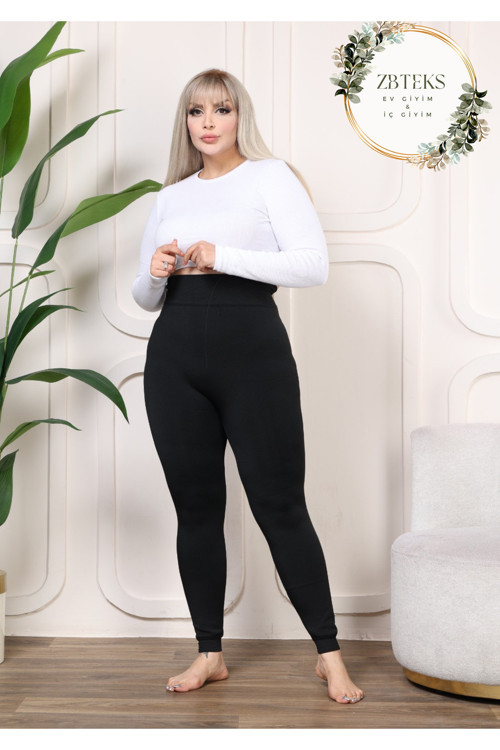 Büyük Beden Kalın Kışlık Içi Peluş Siyah Toparlayıcı Termal Tayt (120 Kiloya Kadar Uygundur)