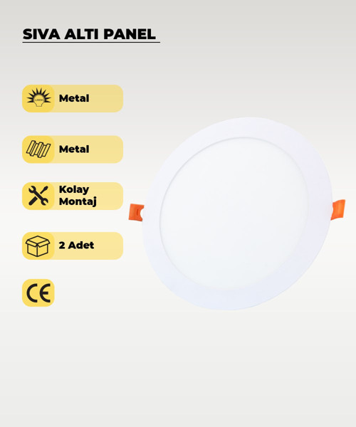 15W Sıva Altı Yuvarlak Slim Led 3200K Sarı Işık 2 Adet