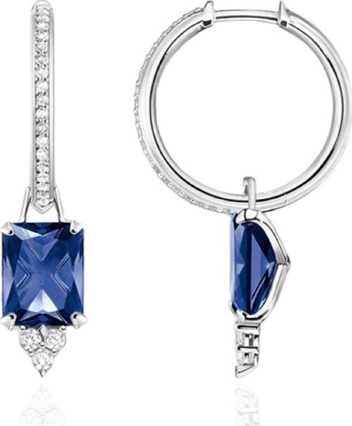 Safir Sallantılı Yarım Tur Halka Kadın Gümüş Küpe 17 MM