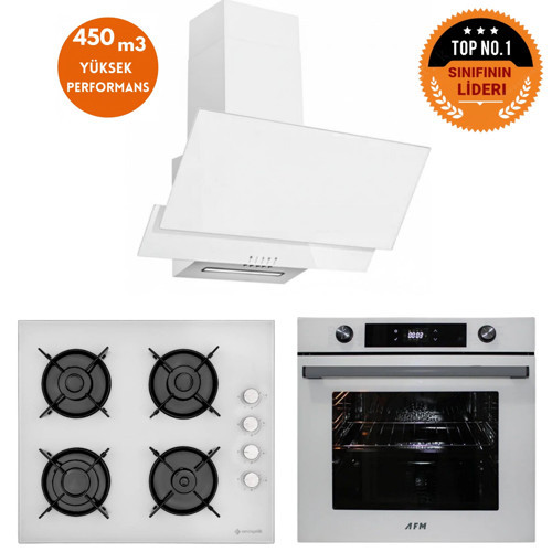 ve AFM TECH Markalı / BOLD Turbolu Dijital Cam Beyaz Ankastre Set (12 226+ FM7701+FM3301)