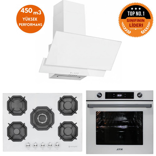 ve AFM TECH Markalı / ETNA 5 Gözlü 1'WOK Beyaz Ankastre Set ( 22 386 + FM7701 + FM3301 )