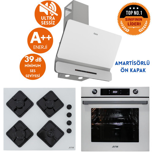 ve AFM Tech MARKALI ARO Sessiz Turbo Dijital Beyaz Ankastre Set (D081-SA +FM7701 +FM-BD2201)