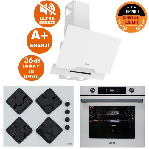 ve AFM Tech MARKALI ART Sessiz Turbo Dijital Beyaz Ankastre Set (D064-SA +FM7701 +FM-BD2201)