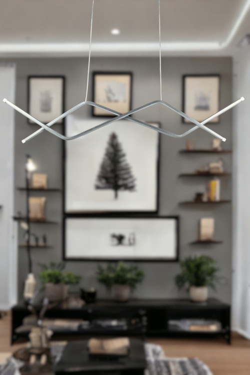 Utku Modern Tasarım Gri Renk Yemek Masası Üstü - Mutfak - Salon Beyaz Led 2 Li Avize