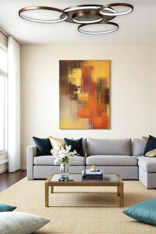 Yaman Modern Tasarım Kahverengi Beyaz Ledli Cafe - Mutfak - Salon Led Avize