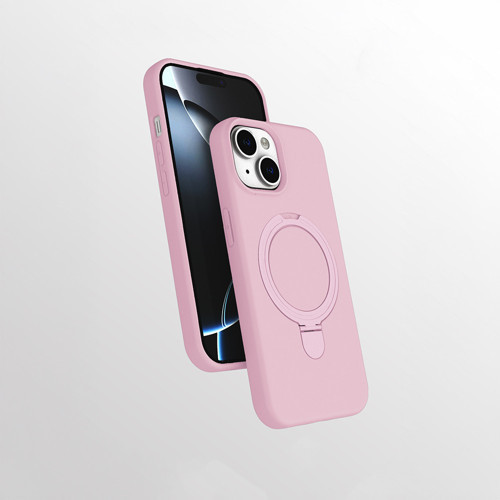 iPhone 15 Kılıf M-safe Şarj Özellikli Standlı Zore Samara Kapak - Pembe