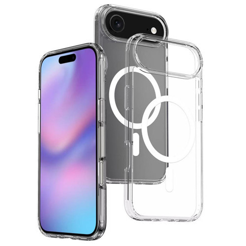 iPhone 17 Air Kılıf M-safe Şarj Özellikli Şeffaf Sert PC Zore Embos Kapak - Şeffaf