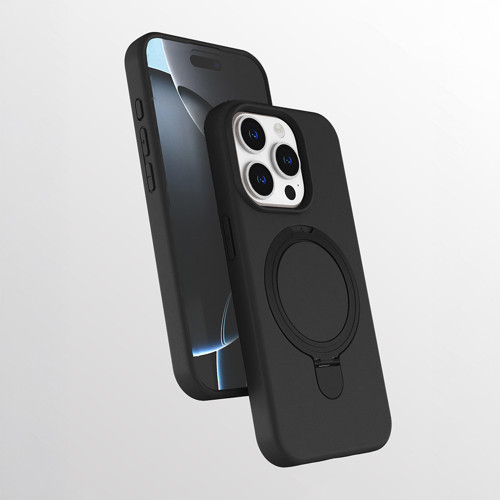 iPhone 15 Pro Max Kılıf M-safe Şarj Özellikli Standlı Zore Samara Kapak - Siyah