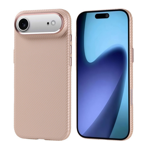 iPhone 17 Air Kılıf M-safe Şarj Özellikli Karbon Fiber Görünümlü Zore Nekst Kapak - Bej