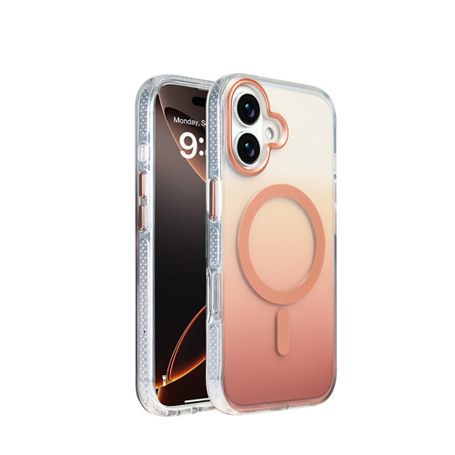iPhone 17 Kılıf M-safe Şarj Özellikli Transparan Renk Geçişli Zore Toros Kapak - Rose Gold