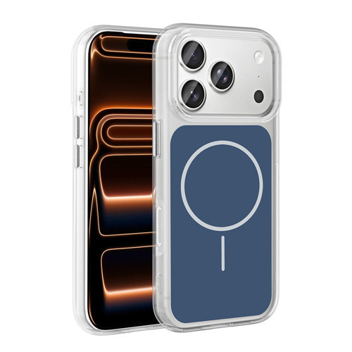 iPhone 17 Pro Max Kılıf Metal Buton Tasarımlı Zore İkonik Sert Silikon Kapak - Mavi