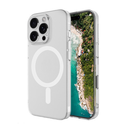 iPhone 16 Pro Kamera Korumalı M-Safe Şarj Özellikli Şeffaf Zore London Sert PC Kapak - Şeffaf