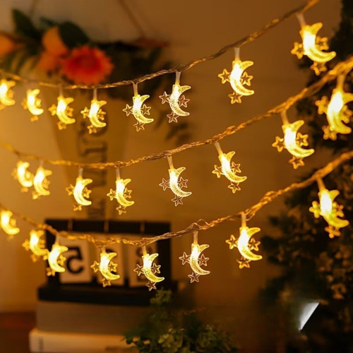 Hilal ve 3 Mini Yıldız Şekilli 3.5 Metre USB LED Işık – 20 LED’li Dekoratif Ramazan Dekorasyonu ve O
