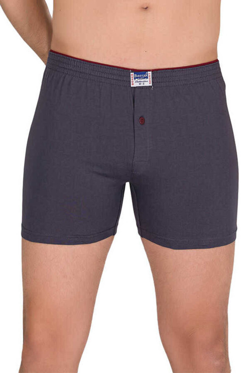 Berrak Erkek 3'Lü Füme Renk Geniş Kesim % 100 Pamuklu Düğmeli Boxer-Short-Külot Berrak / 1099