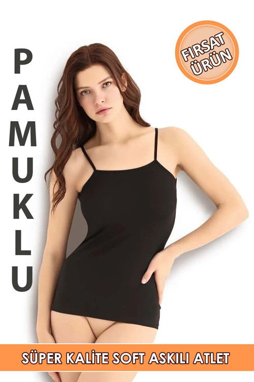 Kadın Siyah Pamuklu Likralı İp Askılı Atlet/503
