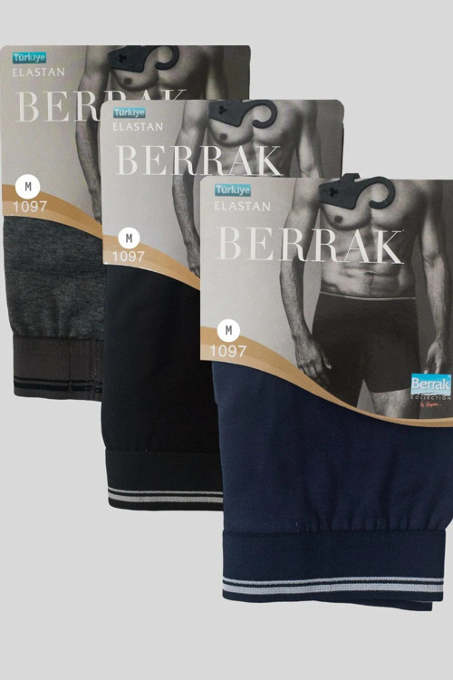 Berrak Erkek 3'Lü ( Siyah - Füme - Lacivert ) Likralı Pamuklu Boxer-Şort-Külot Berrak / 1097