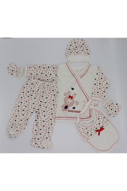 Hastane Çıkışı Yenidoğan Bebek Pamuklu Baskılı 5'Li Kombin