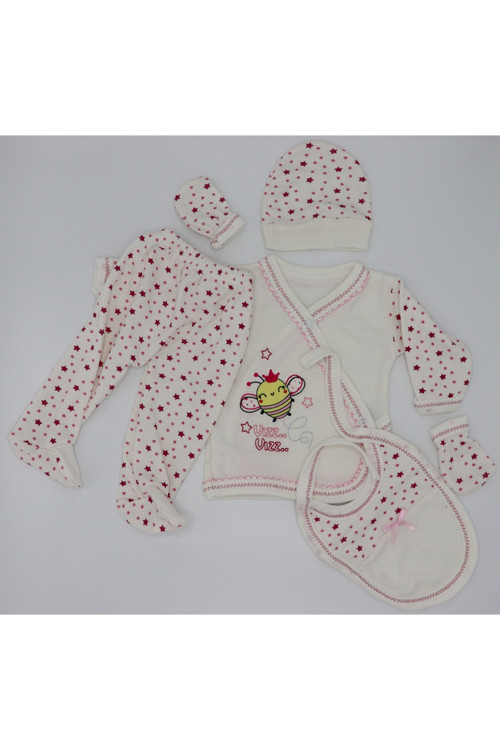 Hastahane Çıkışı Yenidoğan Bebek Pamuklu Baskılı 5'Li Kombin