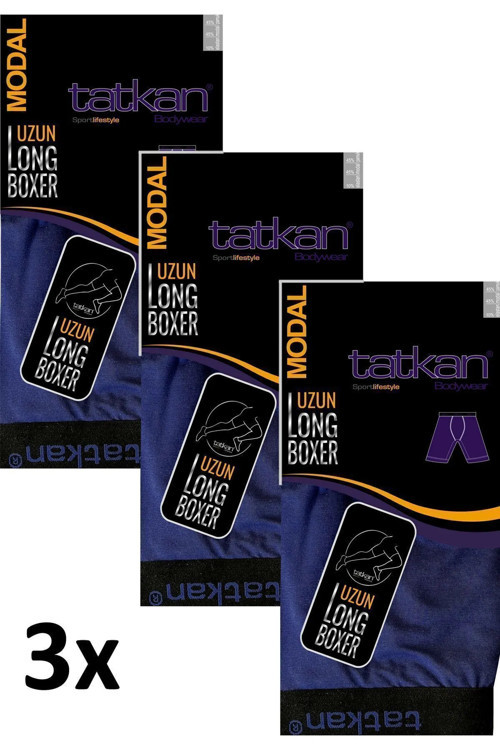 Erkek 3'Lü Lacivert ( Long ) Penye Modal Boxer Short / Tatkan