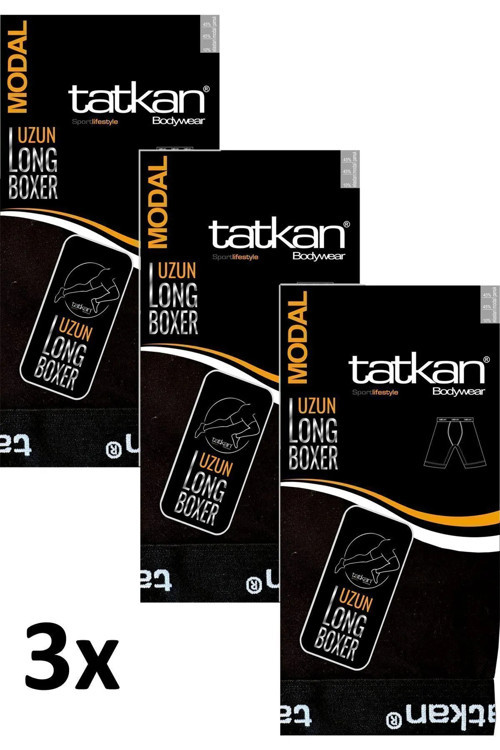 Erkek 3'Lü Siyah Uzun ( Long ) Penye Modal Boxer Short / Tatkan