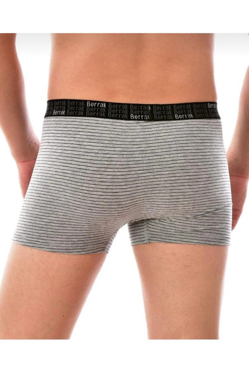 Berrak Erkek 2'Li Gri Renk Çizgili Likralı Pamuklu Boxer-Short-Külot Berrak / 4475