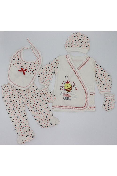 Hastane Çıkışı Yenidoğan Bebek Pamuklu Baskılı 5'Li Kombin