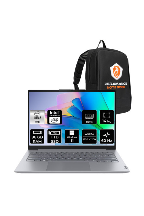 ThinkBook 14 G8 Ultra 7 255H 96GB 1TB SSD 14" FHD+ W11H Dizüstü Bilgisayar & PER4 Çanta