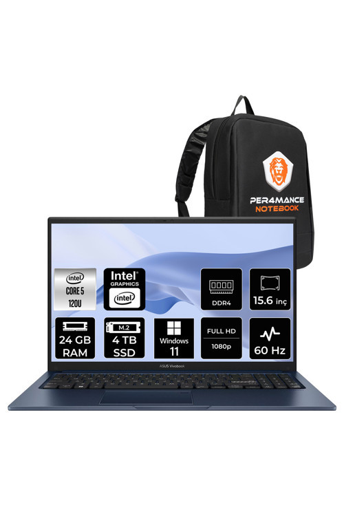 VivoBook 15 Intel Core 5 120U 24GB 4TB SSD 15.6" FHD W11P Taşınabilir Bilgisayar & PER4 Çanta